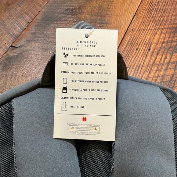 Lucky Brand Globetrotter Backpack Charcoal Gray Neoprene Water Resistant NWT - Picture 8 of 10
